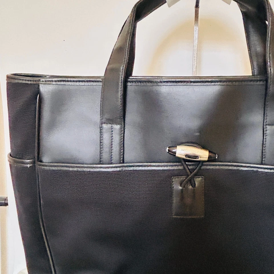 Montblanc business tote bag uomo nera pelle tessuto tecnico originale document Foto 2 de 4