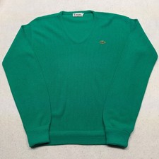 Vintage Izod Lacoste V-Neck Sweater Green Mens Large 80s 90s Crocodile Logo