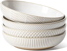 Pasta Bowls 46oz, Large Salad Bowl, Ceramic Serving Plate, 9 in. Set of 4 White