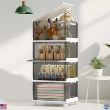 4-Pack Stackable Storage Bins with Lids - 23QT Collapsible Drawers on Wheels