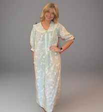 Vtg 80s Granny Cottagecore Floral Zip Front Maxi House Dress Brunch Coat Robe M