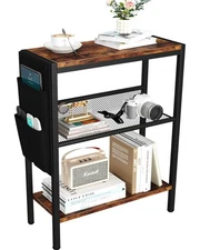 Small Narrow Side Table for Small Spaces, Slim End Table with Storage Bag, So...