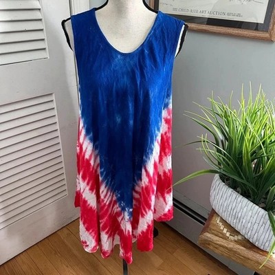 India Boutique Dress Free Size Asymmetric Shift Red White Blue July 4 Boho