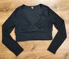 Wild Fable Sz Large Women's Black Ribbed Cropped Sweater Long Sleeve SOFT