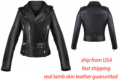 Teenage Black Motorcycle Fashion Real Lamb Skin Leather Jacket 