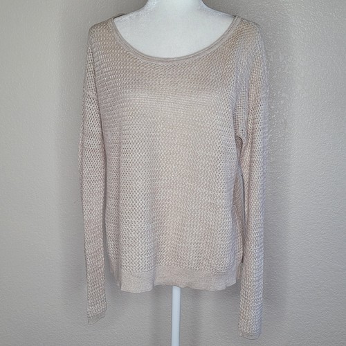 Joie Blush Neutral Linen Cotton Knit Scoop Neck Long Sleeve Sweater Size Small - Picture 8 of 12