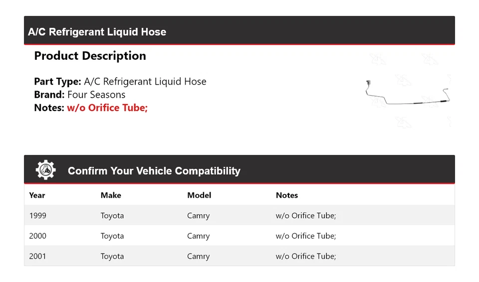 Шланг жидкостный для хладагента кондиционера Toyota Camry 1999-2001 годов выпуска 4 сезона 2000 - Изображение 2 из 4