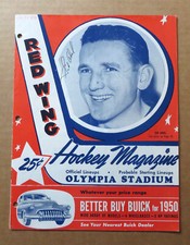 Vintage Detroit Red Wings Program 1950 vs Blackhawks -Sid Abel Signed - JSA COA