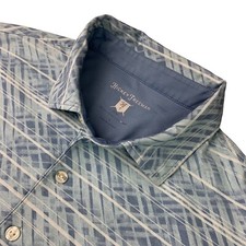 Hickey Freeman Men's Performance S/S Golf Polo Shirt Blue Stripe   Large