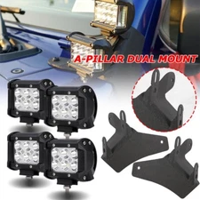 4" LED Light Pods + A-Pillar Lower Dual Mount Bracket For 18-22 Jeep Wrangler JL