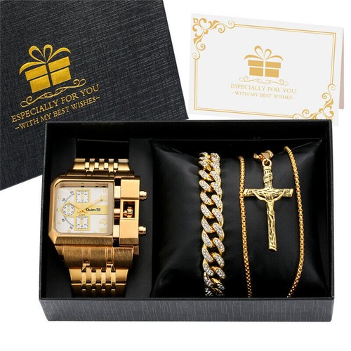 Cool Oulm Big Case Men's Military Quartz Analog Watch with Cross Necklace Bangle - Picture 12 of 12