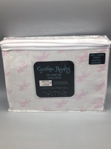 4pc Cynthia Rowley Pink Unicorn FULL Sheet Set White Cotton Sateen Girls NEW - Picture 4 of 6