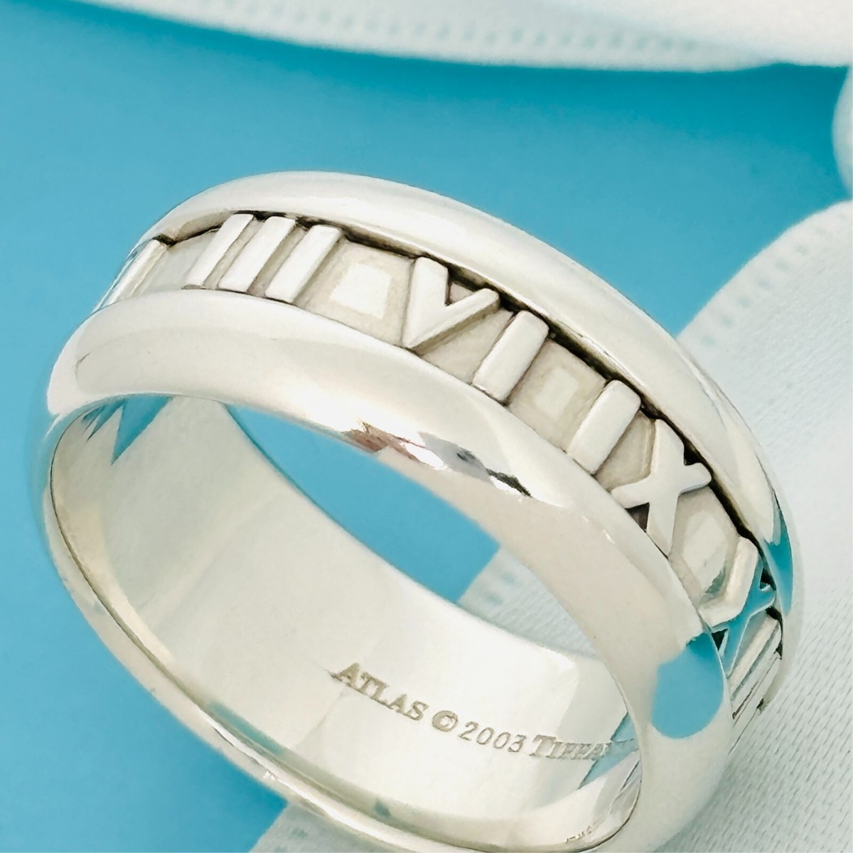 Size 5 Tiffany Wide Atlas Roman Numerals Mens Unisex Ring in
