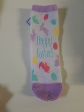 Kids "Happy Easter" Bunny  Eggs-Sgl Pr Ankle Socks-2 Size Choices NEW 