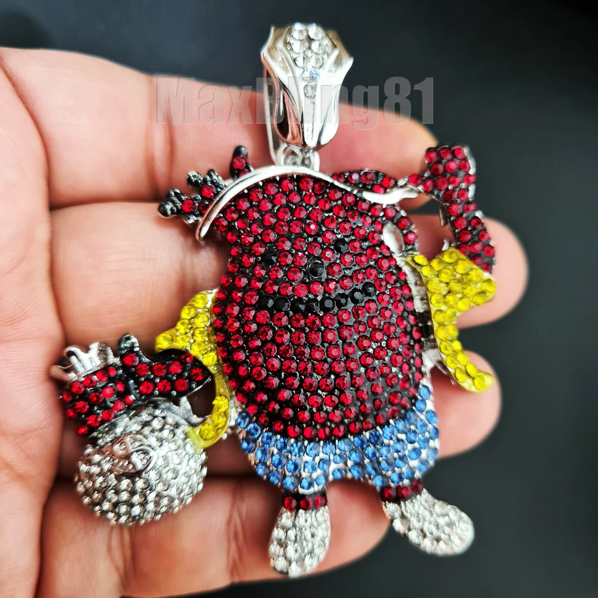 アクセサリー kool.kool.kool.1 HIP HOP ICED CUBIC ZIRCONIA SILVER PLATED MONEY BAG KOOL AID MAN
