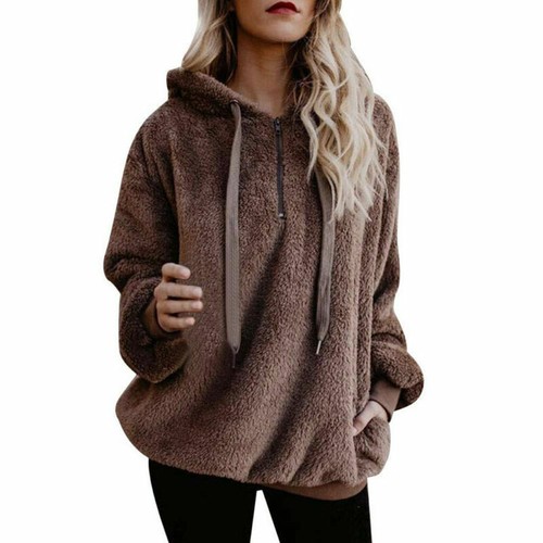 Womens Ladies Warm Fleece Hooded Hoody Sweatshirt Winter Tops with Pocket - Picture 16 of 19