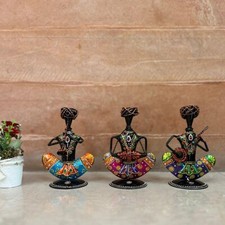 Métal Rajasthan Tribal Musicien Multicolore Modèle Table Décor Lot De 3