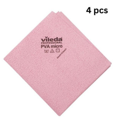 Vileda professional 38 x 35 cm PVAmicro Microfibre Cloth, Red x 4pcs