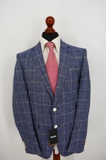 Hugo Boss Slim Fit Sakko Gr.98 Schurwolle Leinen Anthrazit Blau NEU + Etikett