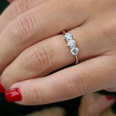 0.60 Ct Round Cut Certified Lab Grown Diamond 3-Stone Ring Band 14kt White Gold