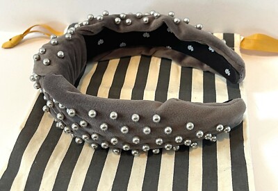 Lele Sadoughi Grey Velvet Iridescent Mixed Crystal Embellished Knot Headband LELE SADOUGHI GRAY GREY KNOTTED HEADBAND VELVET EMBELLISHED  main image 2