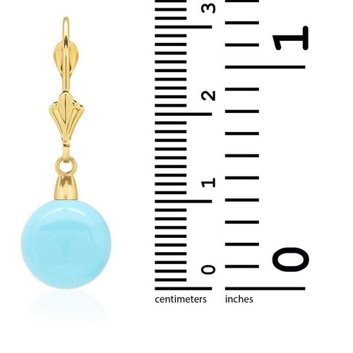 14k Yellow Gold Sky Blue Turquoise Ball Drop Leverback Earrings 6mm-10mm - Picture 16 of 41