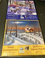 SUNSOUT WINTER THEME PUZZLES 2 500 PC preowned complete 31530 60328 SNOWED