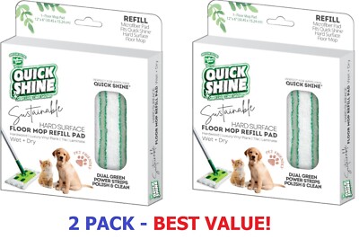 2X HOLLOWAY HOUSE QUICK SHINE HARD-SURFACE SPRAY MOP REFILL PAD 2 REUSABLE PADS
