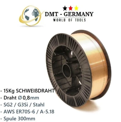 DMT GERMANY 15Kg SG2 SCHWEIßDRAHT Schutzgas Stahldraht CO2 0,8mm MIG/MAG G3Si