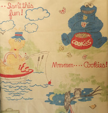 Vintage Sesame Street Kids Blanket Yellow Cookie Monster Big Bird Bert  Ernie