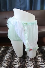  A59 2XL/ElasticW.28-42" 2in1 Nylon Green Brief Panties  White Half Slip 14"