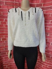 Vtg 80s Le Chois Ivory Women's Sweater Size M Beaded C4