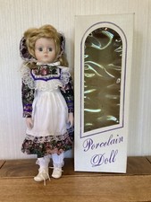 Vintage Collectors Porcelain Doll Victorian girl in floral dress bonnet bloomers