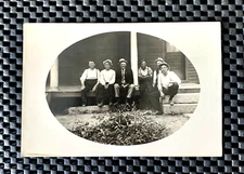 SIX MEN SITTING ON PORCH RPPC REAL PHOTO POSTCARD