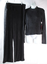 Women's 2- Piece Lounge Pants  Crop Top Black Cozy  Soft Drawstring Pants