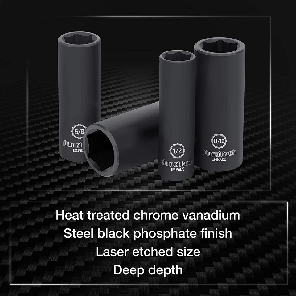 DURATECH 3/8" Deep Impact Socket Sets 10 Pcs 1/4" Hexagon Extension Bars 6 Point - Image 3 of 4