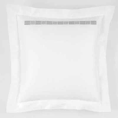 Pratesi Euro pillow sham White Gray Grey Up Down Embroidery Cotton Sateen New