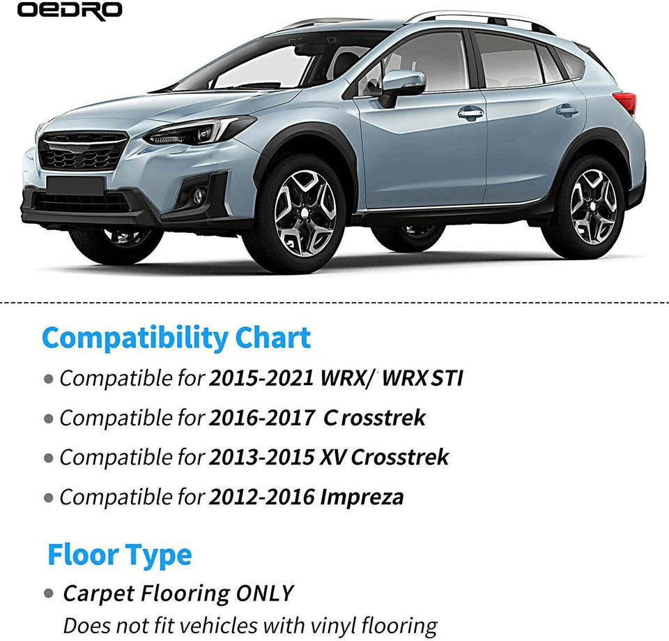 OEDRO Floor Mats Liners TPE Rubber for 2015-2021 Subaru WRX/WRX STI All Weather Foto 2 de 4