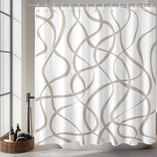 Brown Striped Shower Curtain for Bathroom, Coffee-Color Modern Abstract Wavy Art