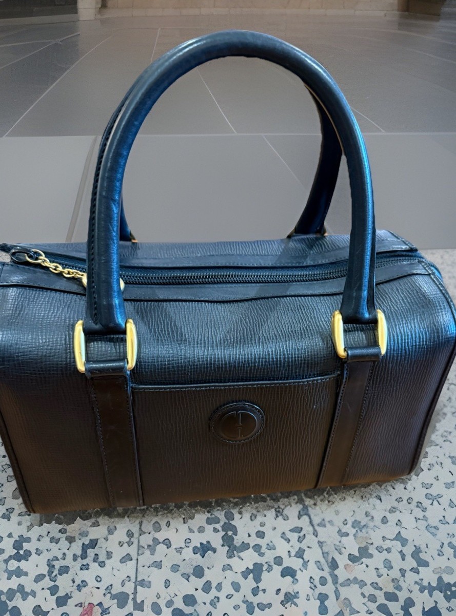 GUCCI Vintage Logo Leather Black Mini Boston Bag Excellent Used 