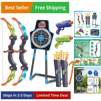 2 Bow and Arrow Sets with LED Light-up,2 Foam Dart Guns for Kids 5 6 7 8 9 10...