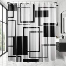 Geometric Shower Curtain Black White Grey Modern Abstract Waterproof 70x72