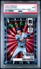 2025 PANINI DONRUSS DIAMOND MARVELS GREEN LASER #4 EVAN CARTER PSA 9