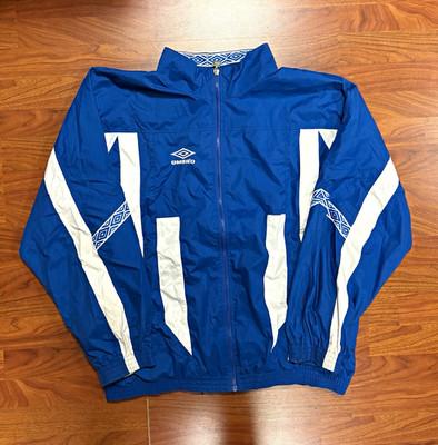 Vintage Umbro Men's Full-Zip Track Jacket Colorblock Blue/White XL Nylon