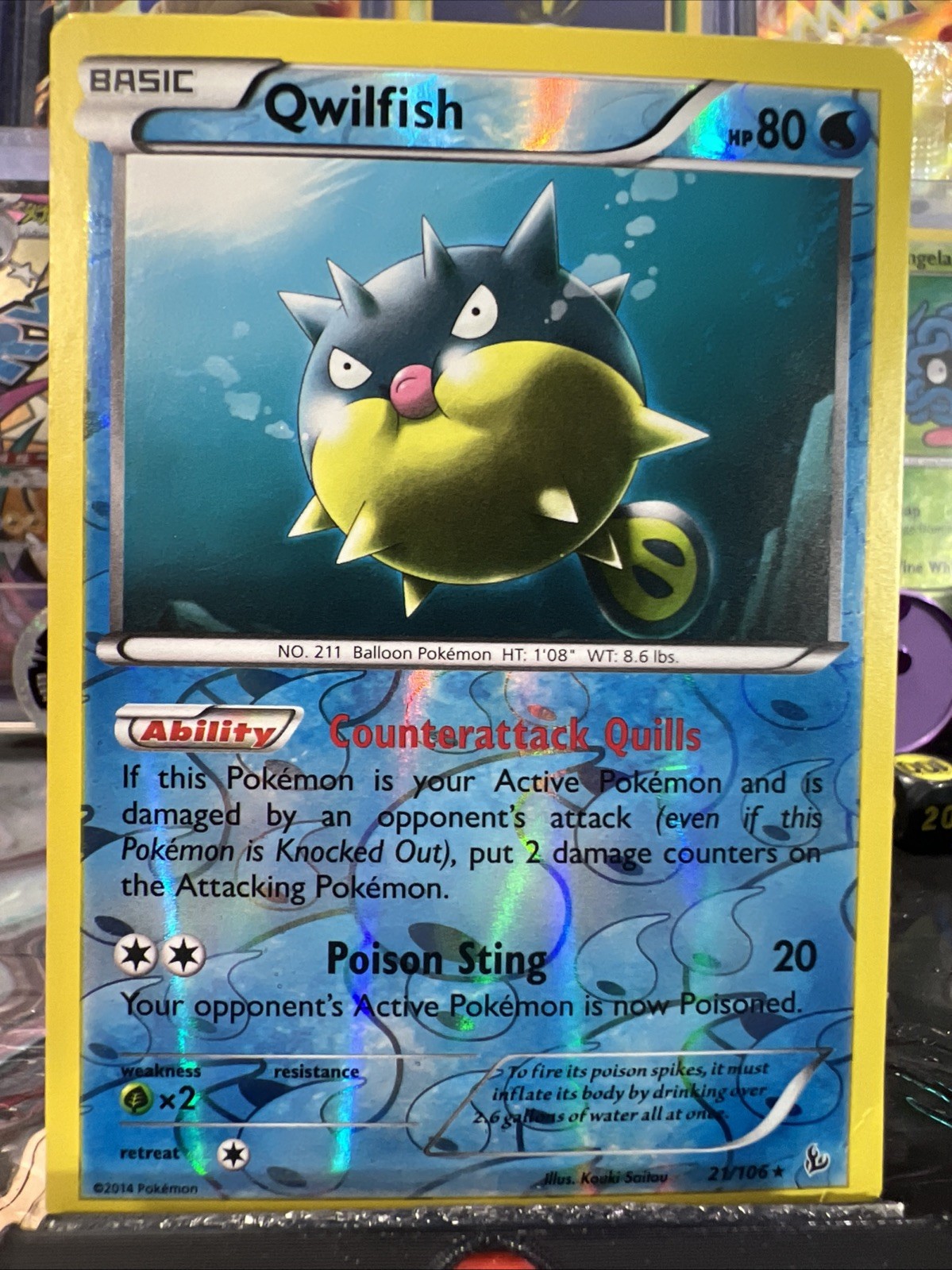 Pokemon TCG XY FlashFire Qwilfish Reverse Holo Rare 21/106 LP