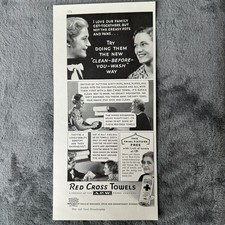 Red 1936 Cross Towels Disposable Pre Clean Dishes Housewives Magazine Print Ad