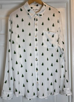 Kenny Flowers White Long Sleeve Rayon Button Down  Pine Time  Size XL Island