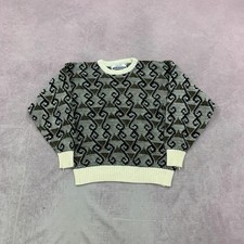 Vintage abstract knitted jumper Patterned Grandad knit sweater Men's S 36-38 