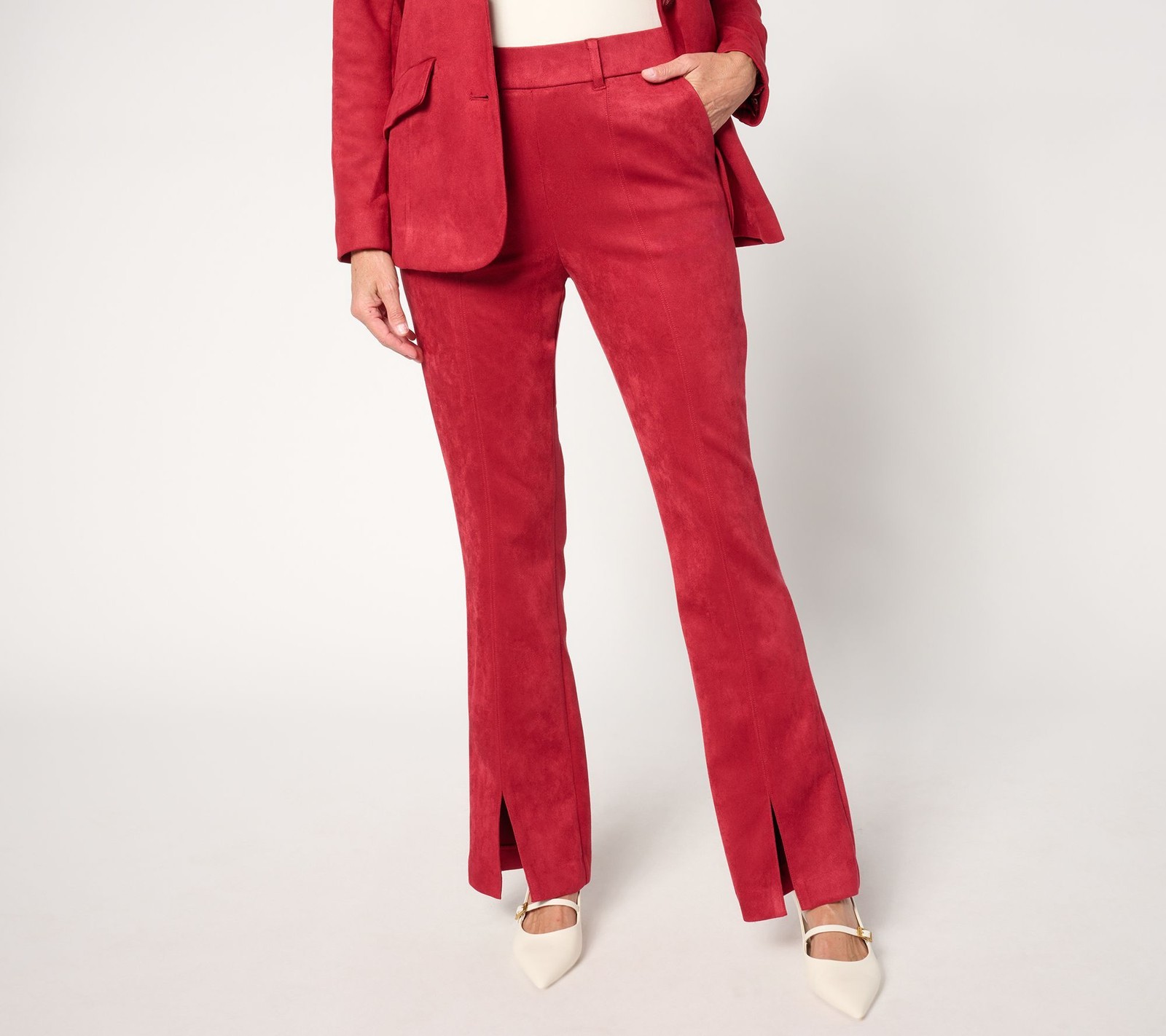 Isaac Mizrahi Live! Women's Pants Sz M Regular Estate Faux Scuba Red A664418