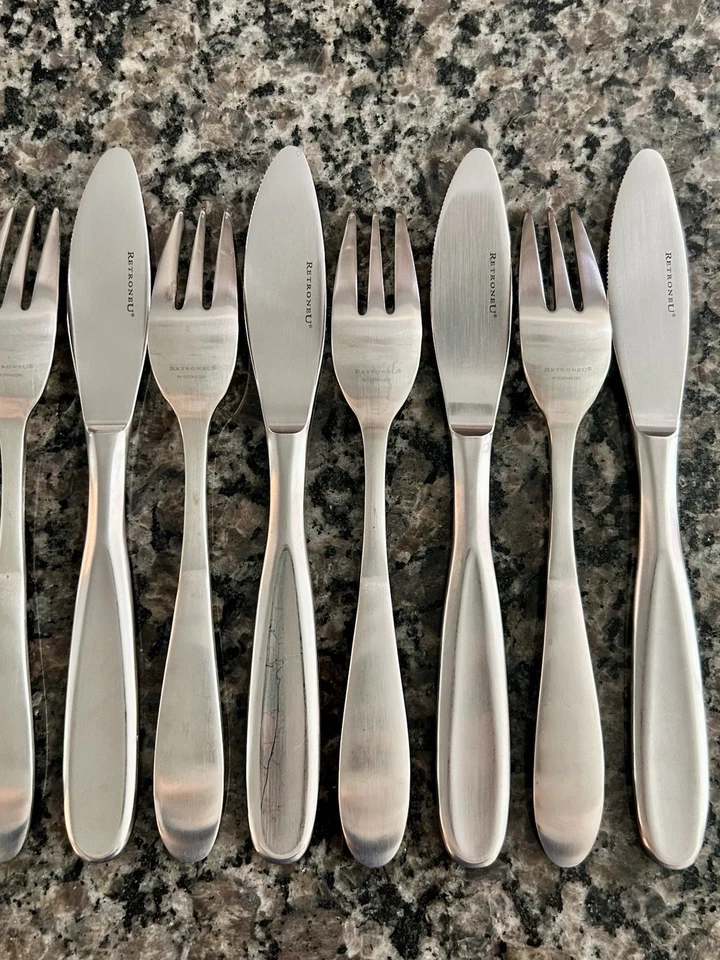 Juegos de tenedores de cena Retroneau Contour (6) y cuchillos/cuchillos (6) de acero inoxidable 18/10 usados en excelente estado Foto 4 de 4